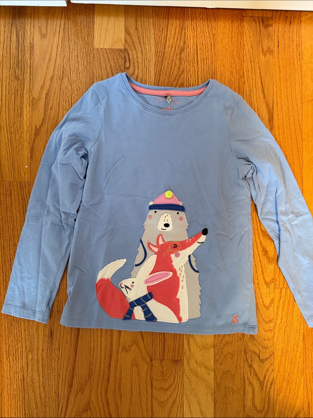 Joules Pale Blue Long-Sleeve Tee with Winter Animal Appliqué
